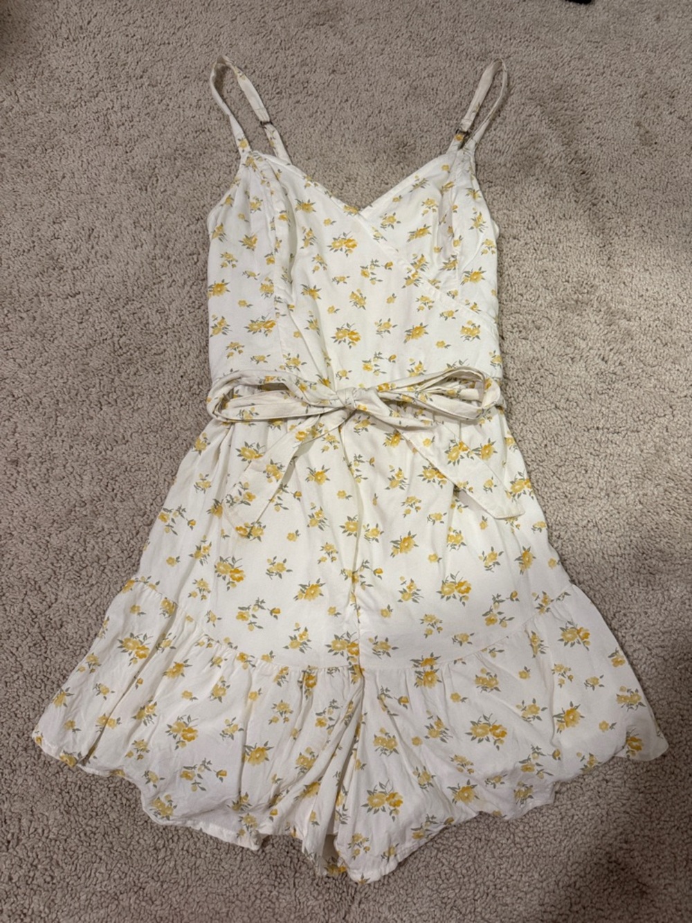 Hollister White Floral Spaghetti-Strap Romper with Yellow Flowers